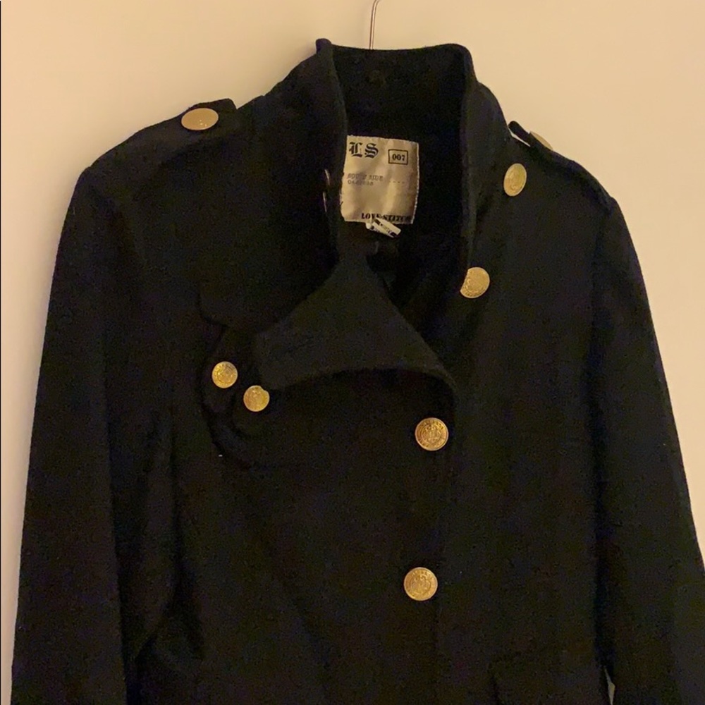 Black peacoat with gold buttons